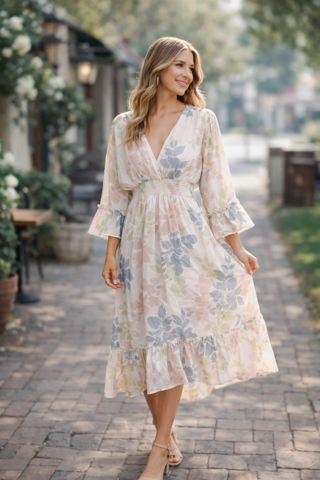 Whimsical Grace Floral High-Low Midi Dress
