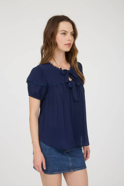 Hannah Scallop Tie Puff Sleeve Top