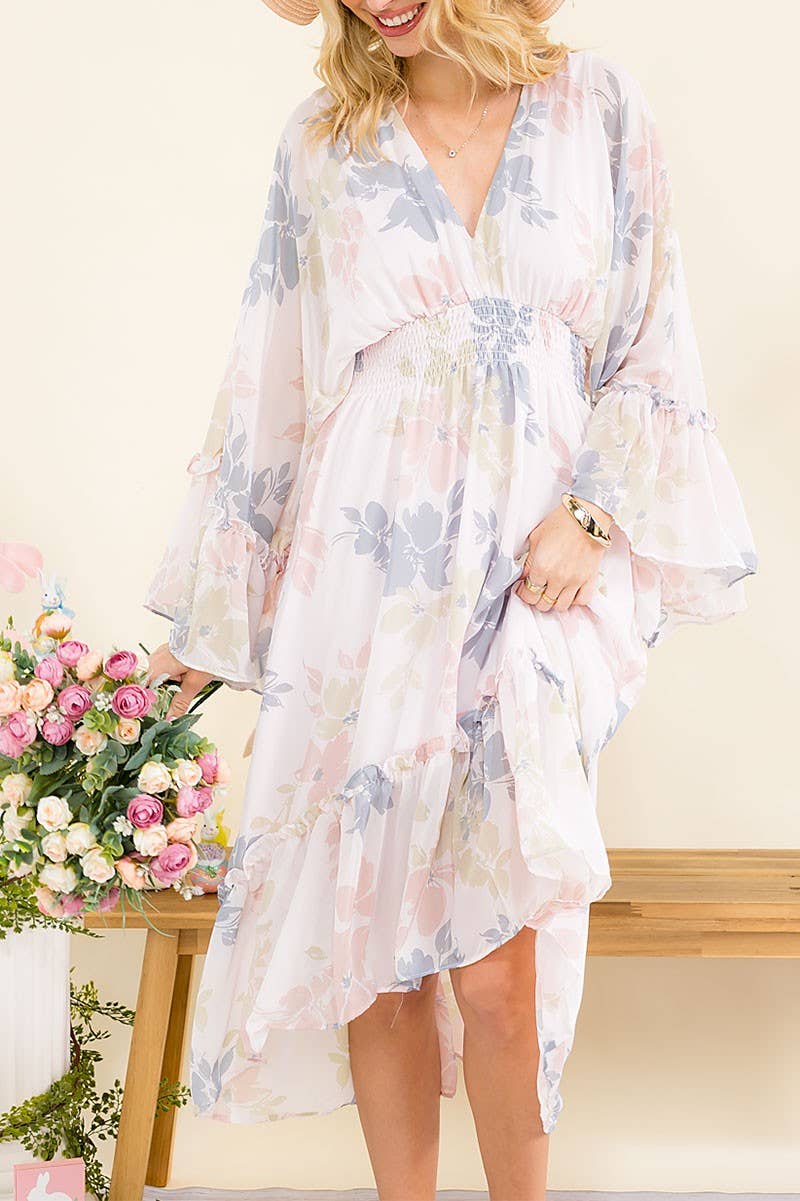 Whimsical Grace Floral High-Low Midi Dress