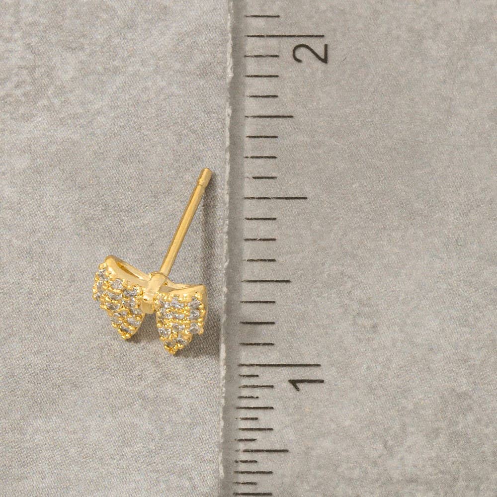Gold Dipped Cz Pave Bow Ribbon Stud Earrings