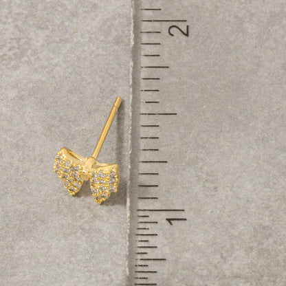 Gold Dipped Cz Pave Bow Ribbon Stud Earrings