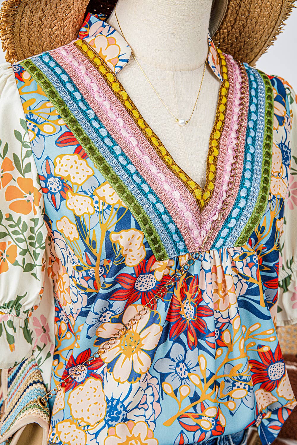 Crochet Boho Half & Long Sleeve Floral Blouse