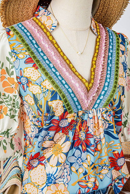 Crochet Boho Half & Long Sleeve Floral Blouse