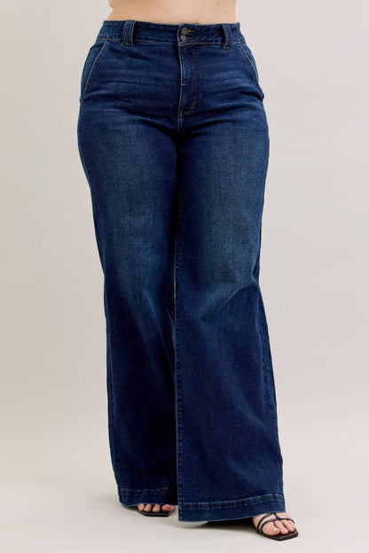 Judy Blue HW Trouser Wide Leg -LONG - PLUS