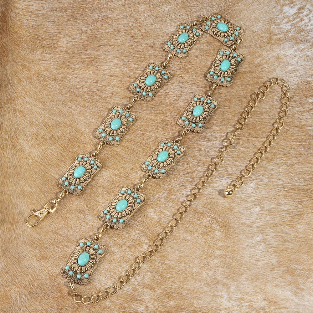 Turquoise Stone Western Concho Chain Belt