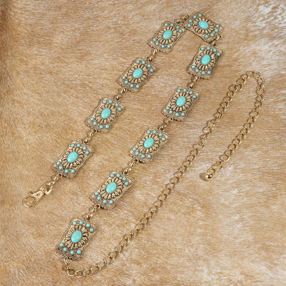 Turquoise Stone Western Concho Chain Belt