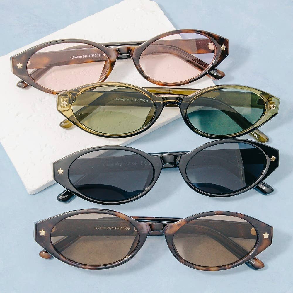 Slim Oval Cat Eye Sunglasses Set