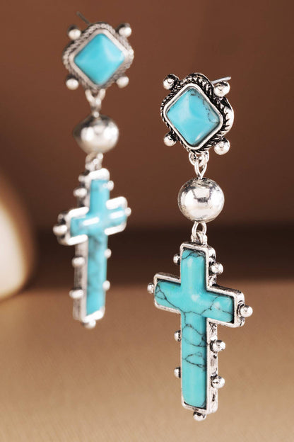 Western Hand Stone Dangle Cross Post Earrings