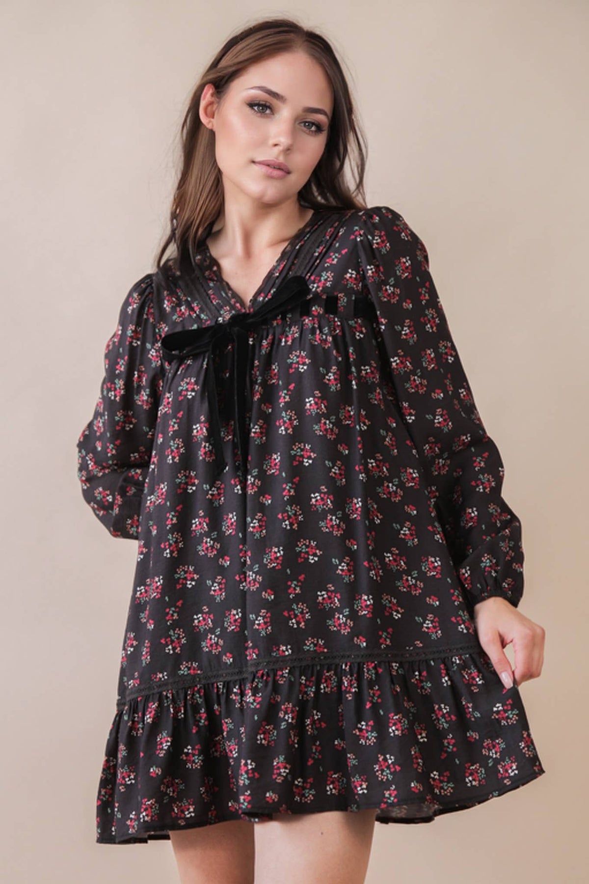 Garments of Gladness Floral Bow Mini Dress