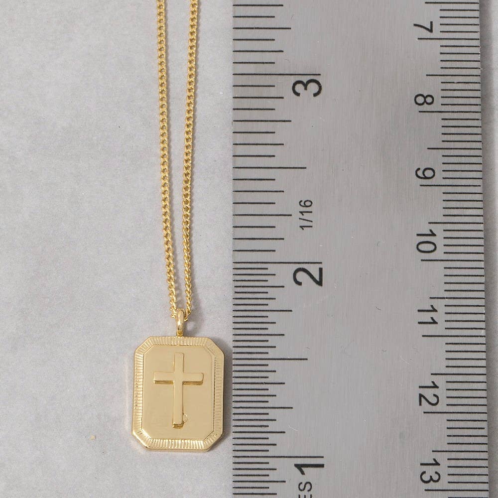 Gold Dipped Rectangle Frame Cross Pendant Necklace
