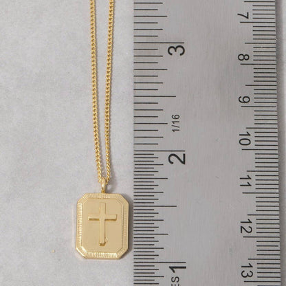 Gold Dipped Rectangle Frame Cross Pendant Necklace