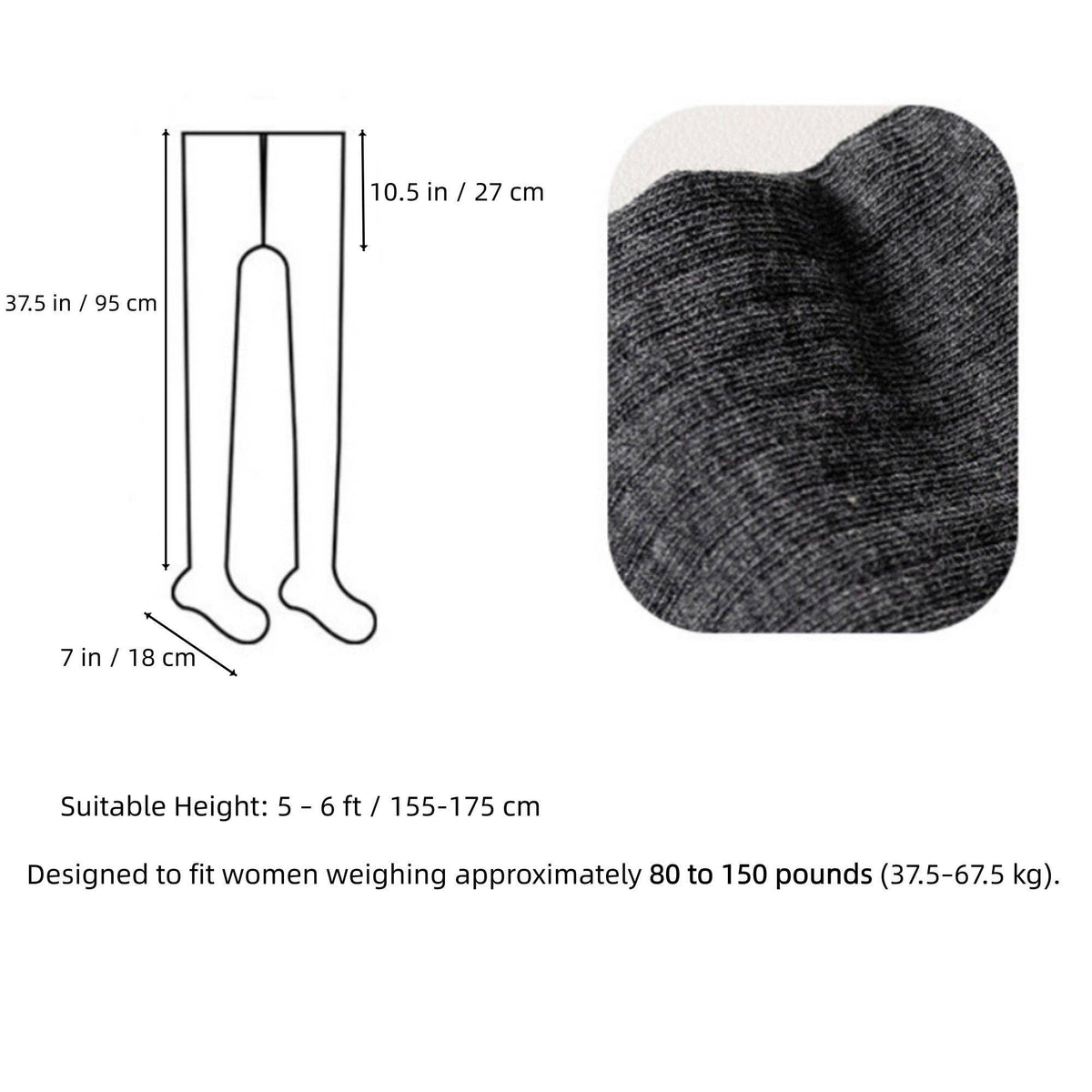 Ribbed Knit Opaque Tights with Soft Stretch Fabric and Elast