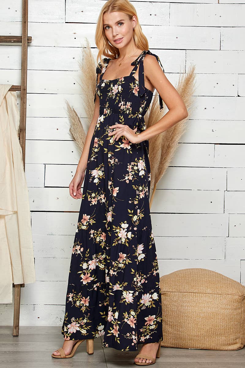 Midnight Bloom Tiered Maxi Dress