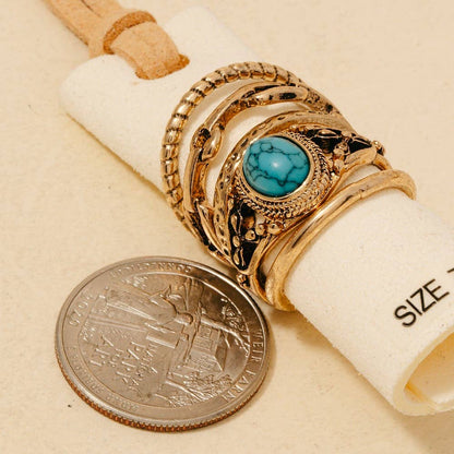 5Pc Stone Set Western Band Rings Set