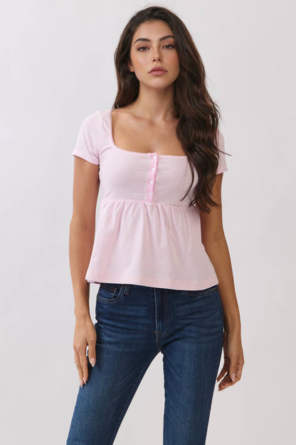 Graceful Stripes Babydoll Henley Tee
