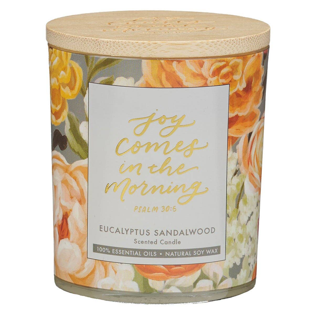 Glass Candle Bamboo Lid  Joy Comes in the Morning Ps. 30:5