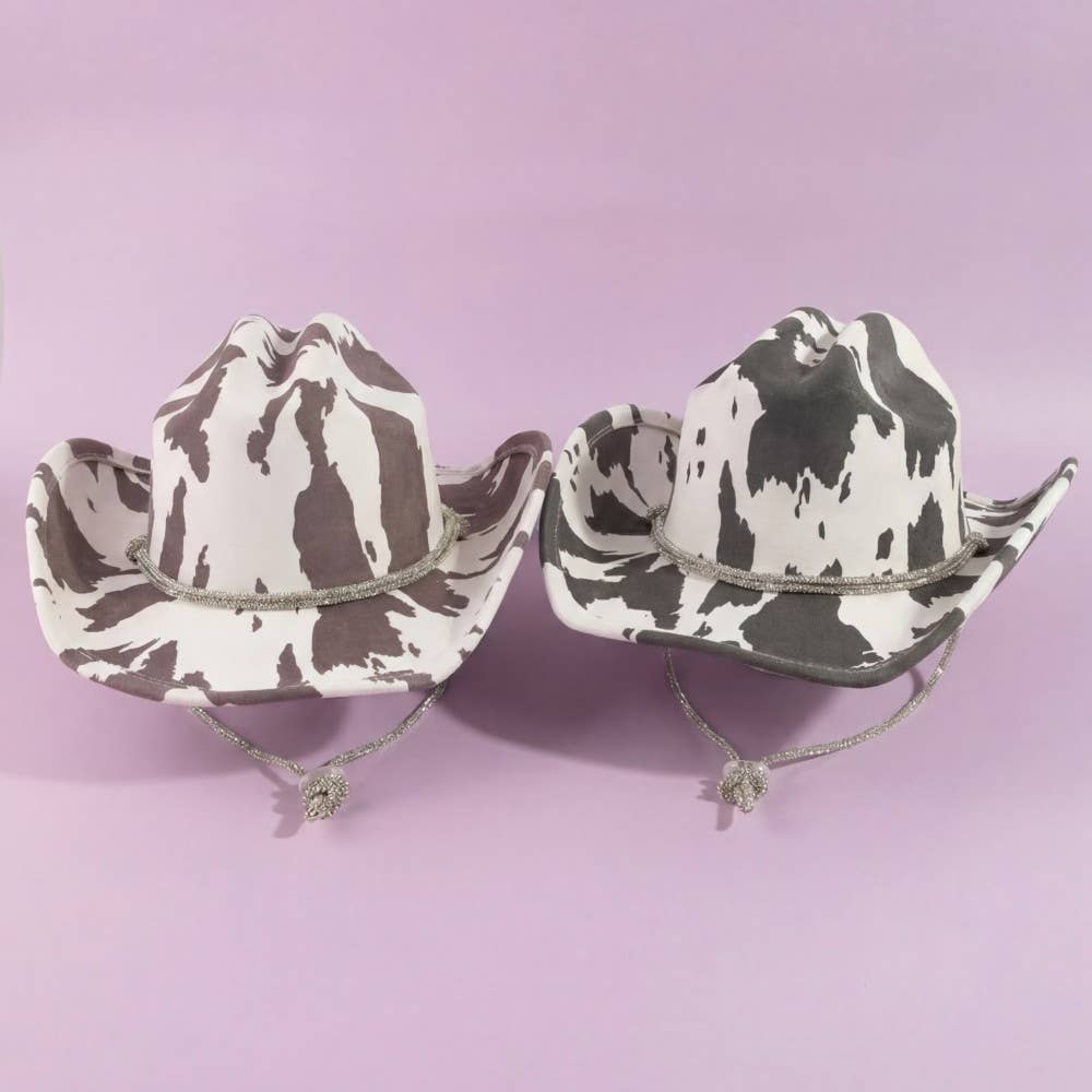 Cow Print Draw String Cowboy Hat