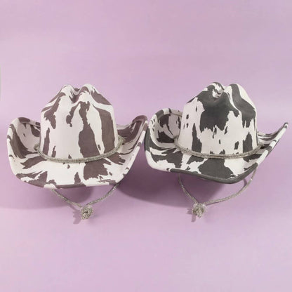 Cow Print Draw String Cowboy Hat