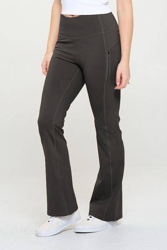 Premium active wear yoga flare pants with zipper pockets