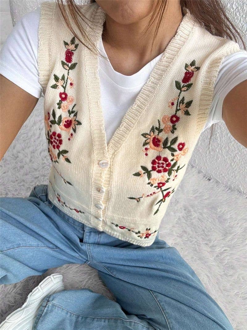 Abigail Floral Heirloom Knit Vest