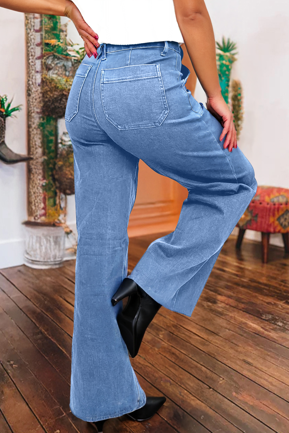 Eden Retro Washed Patch Pocket Loose Jeans