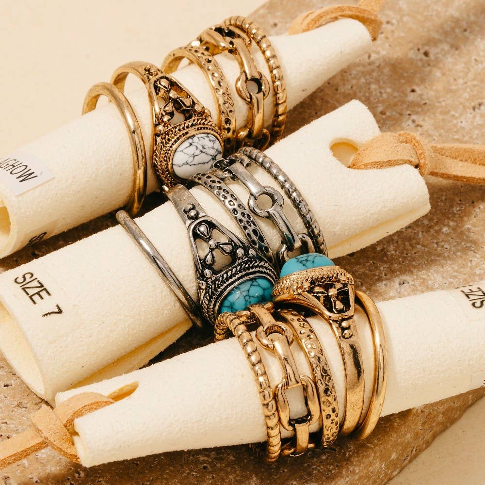5Pc Stone Set Western Band Rings Set