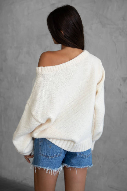Preppy American Flag Knit Off The Shoulder Sweater