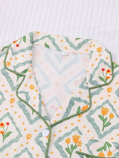Spring Tulip Floral Print Pajama Set