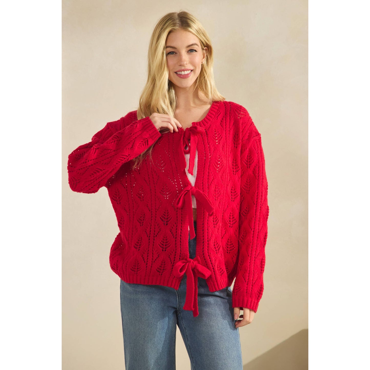 SWEETHEART BOW-KNIT CARDIGAN