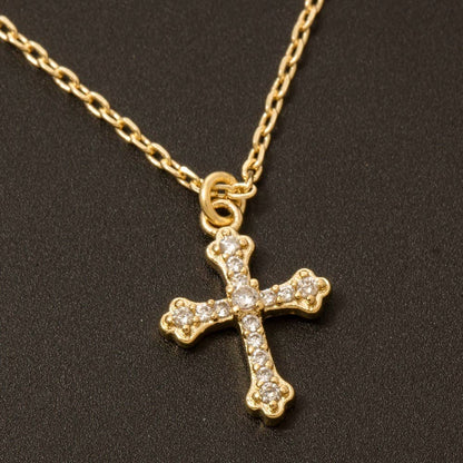 Gold Dipped Pave Cz Cross Pendant Necklace