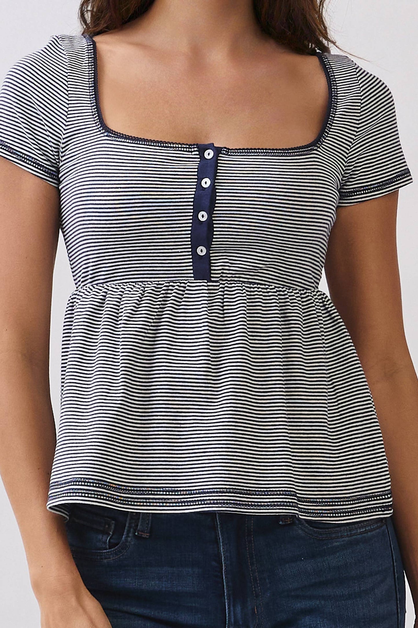 Graceful Stripes Babydoll Henley Tee