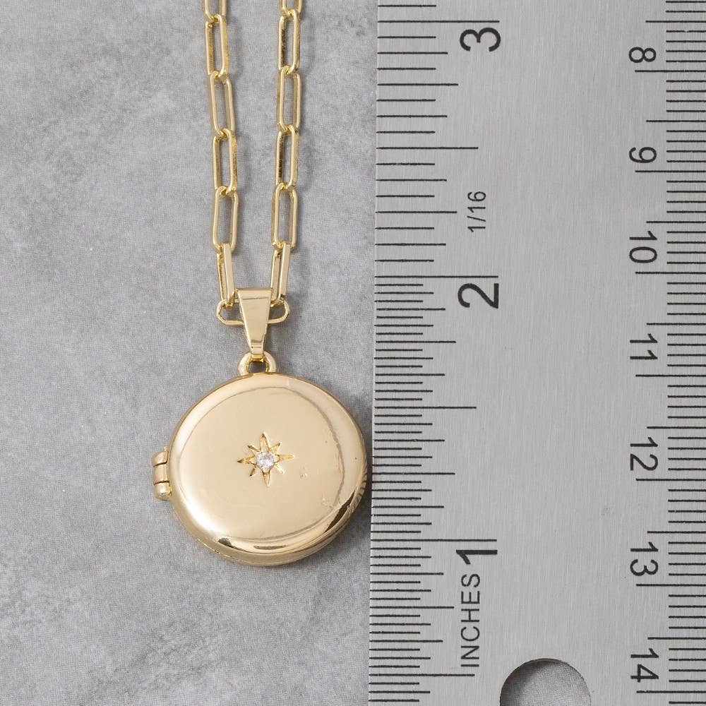 14K Gold Dipped Cz Starburst Locket Necklace