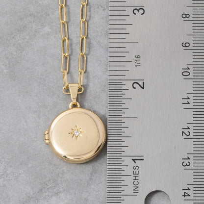 14K Gold Dipped Cz Starburst Locket Necklace