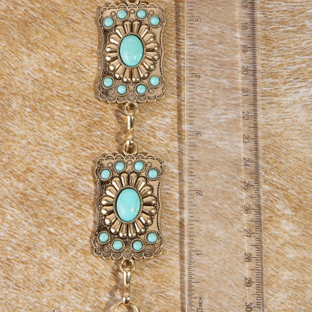 Turquoise Stone Western Concho Chain Belt