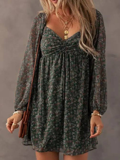 Floral Sweetheart Neck Mini Dress Boho Flowing Dress