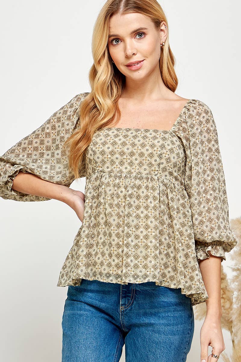 Terra Tile Babydoll Peplum Blouse