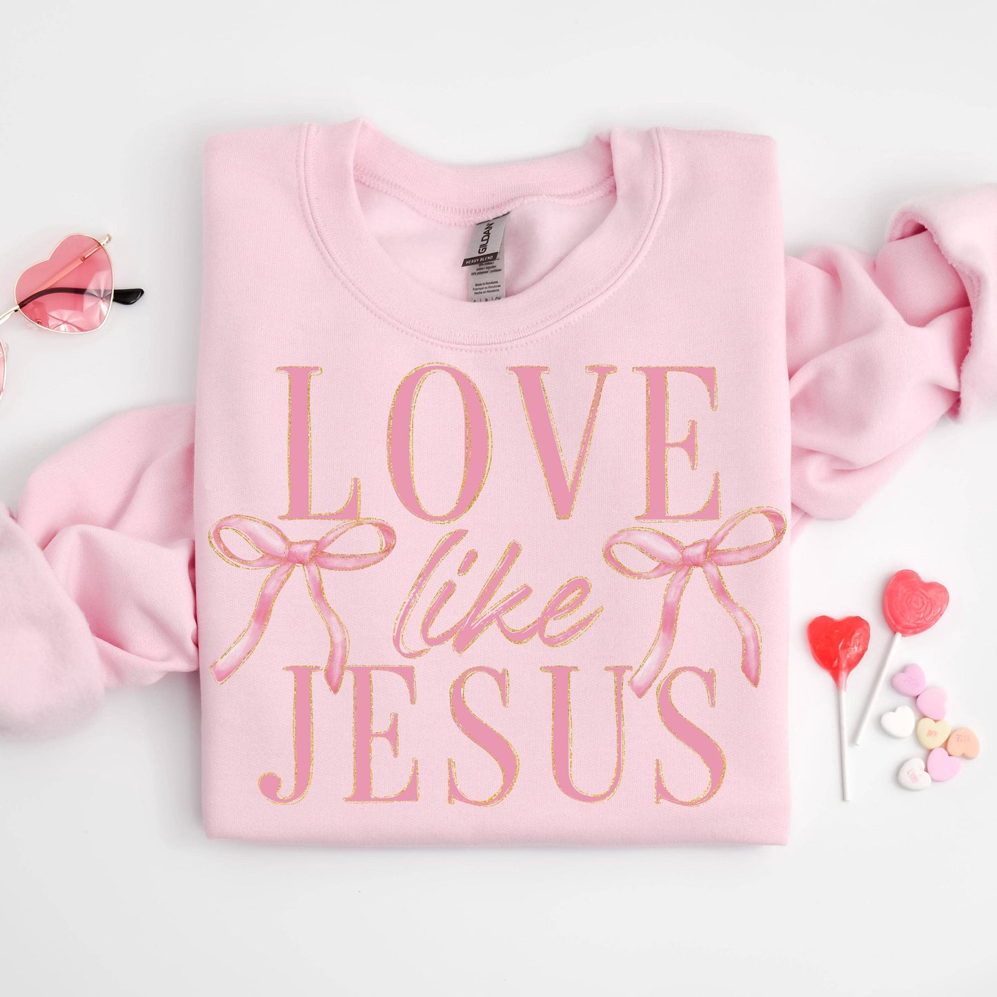 Love Like Jesus Sweatshirt, Coquette Pink Bow T-Shirt