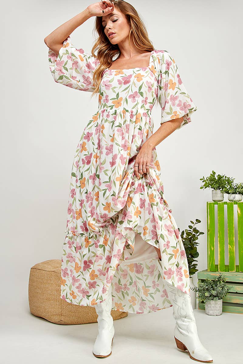 Garden BALLOON SLEEVE TIERED DRESS