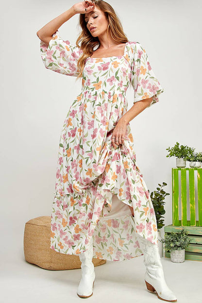 Garden BALLOON SLEEVE TIERED DRESS