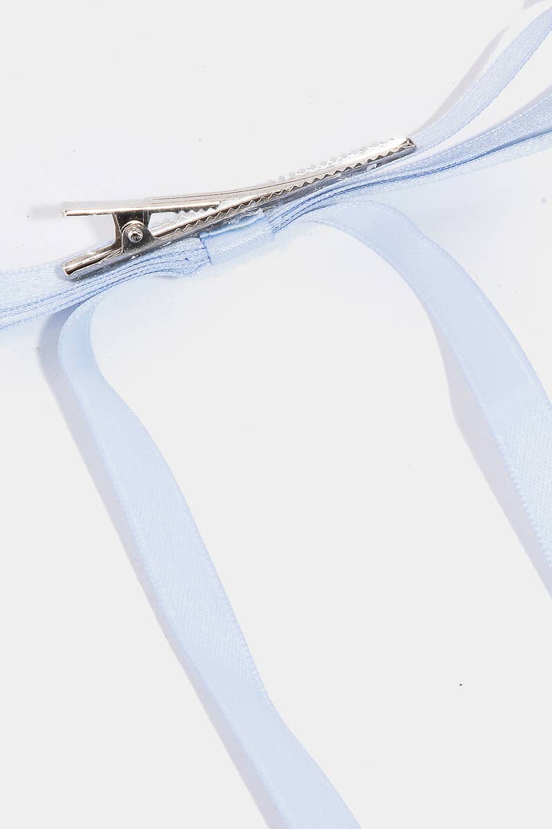 4Pc Long Thin Satin Ribbon Bow Hair Clips