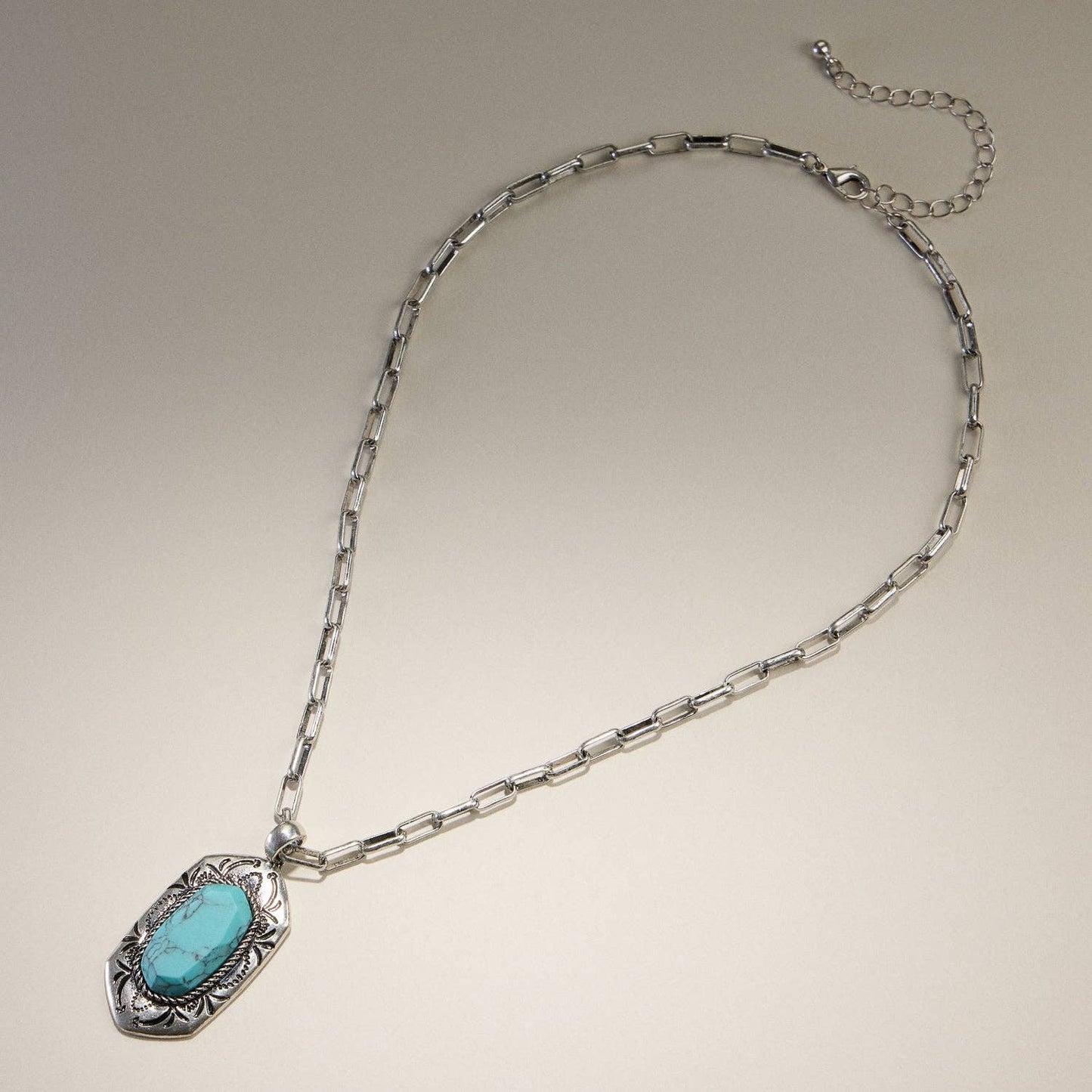 Etched Turquoise Pendant Necklace