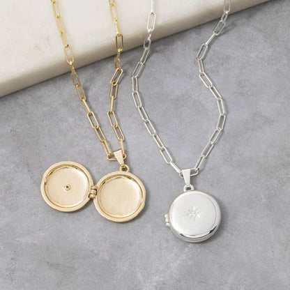 14K Gold Dipped Cz Starburst Locket Necklace