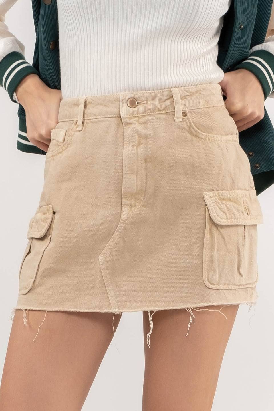 Trailblazer Cargo Raw Hem Mini Skirt