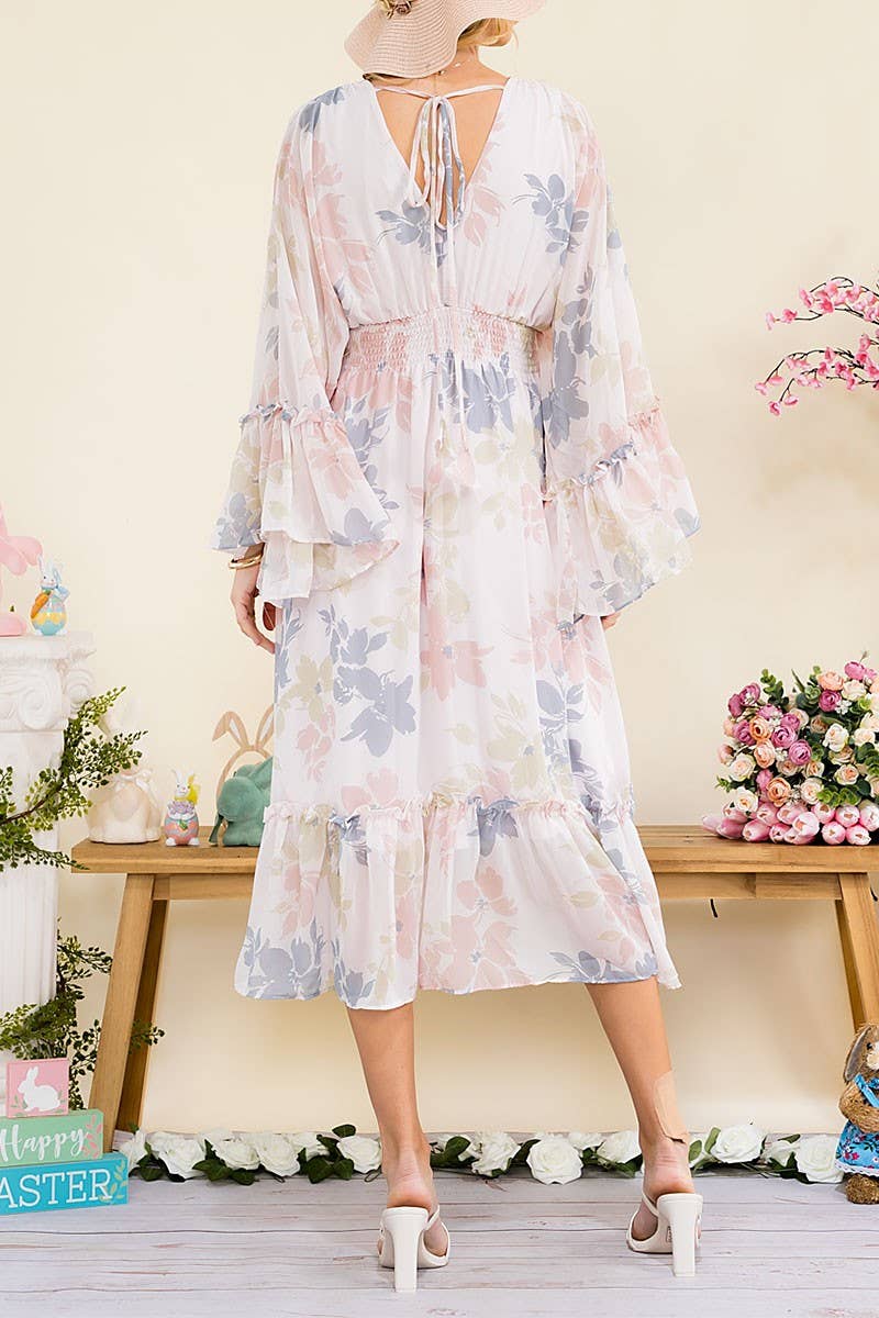 Whimsical Grace Floral High-Low Midi Dress