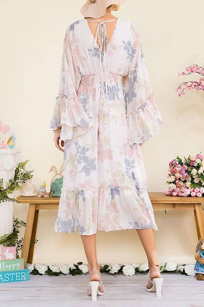 Whimsical Grace Floral High-Low Midi Dress