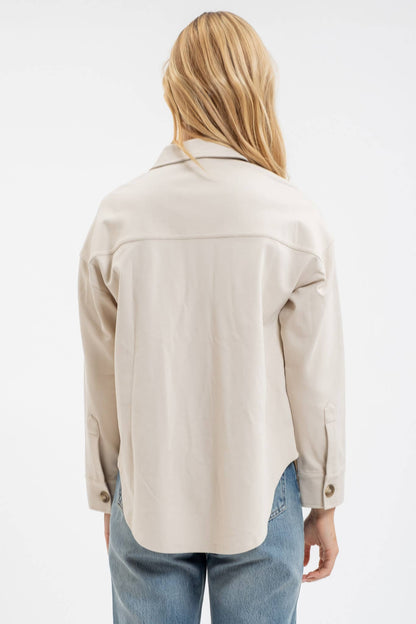 SOLID COLLARED LONG SLEEVE BUTTON DOWN SHACKET