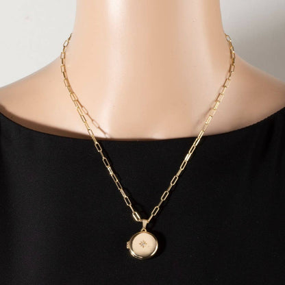 14K Gold Dipped Cz Starburst Locket Necklace