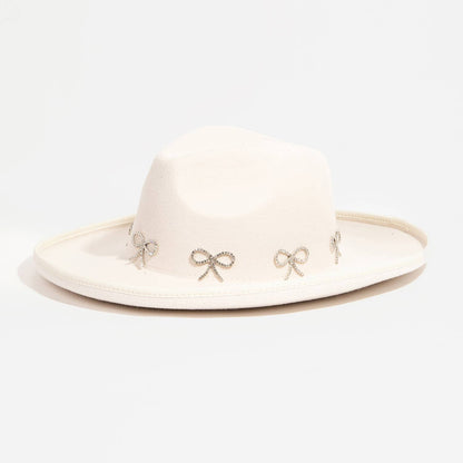 Rhinestone Ribbon Bow Charms Fedora Hat