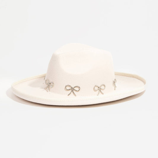 Rhinestone Ribbon Bow Charms Fedora Hat