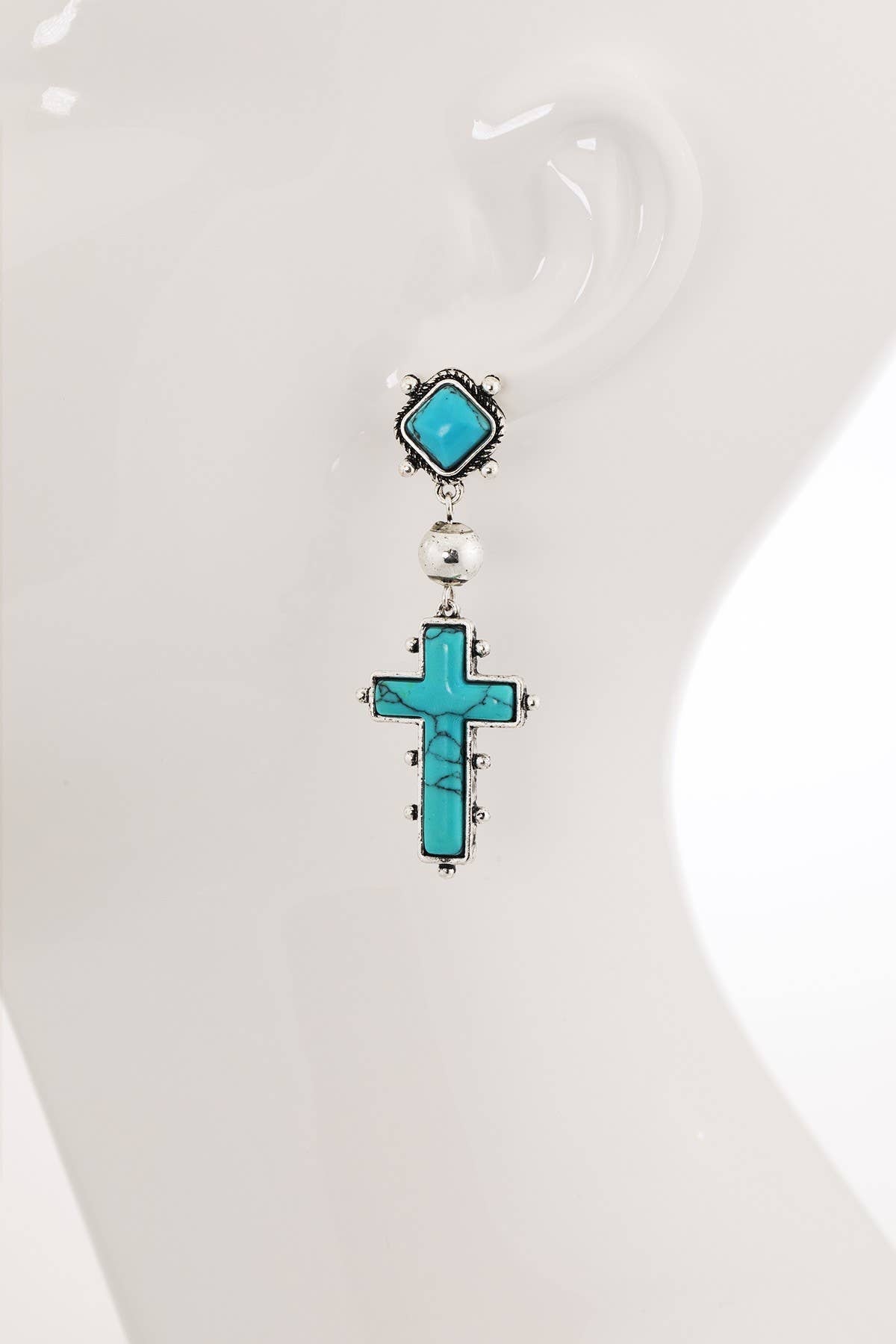 Western Hand Stone Dangle Cross Post Earrings